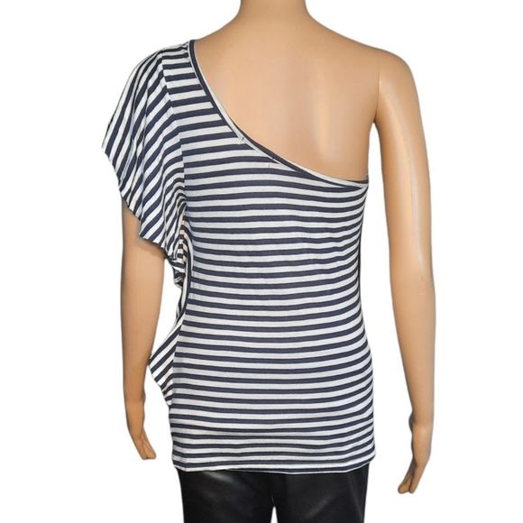 Two Apples Shirt Navy blue  White striped shirt one sleeve Size Medium - Picture 8 of 14